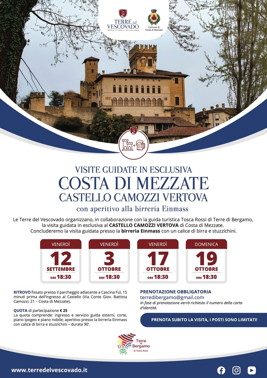Locandina calendario delle visite guidate al Castello Camozzi Vertova - autunno 2025